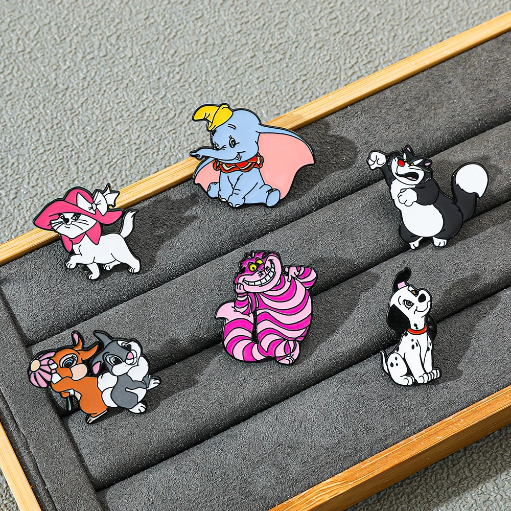6 Pcs Anime Cartoon Brooch Creative Elephant Cat Rabbit Enamel Pin Metal Badge Jewelry Clothing Backpack Accessories Gift