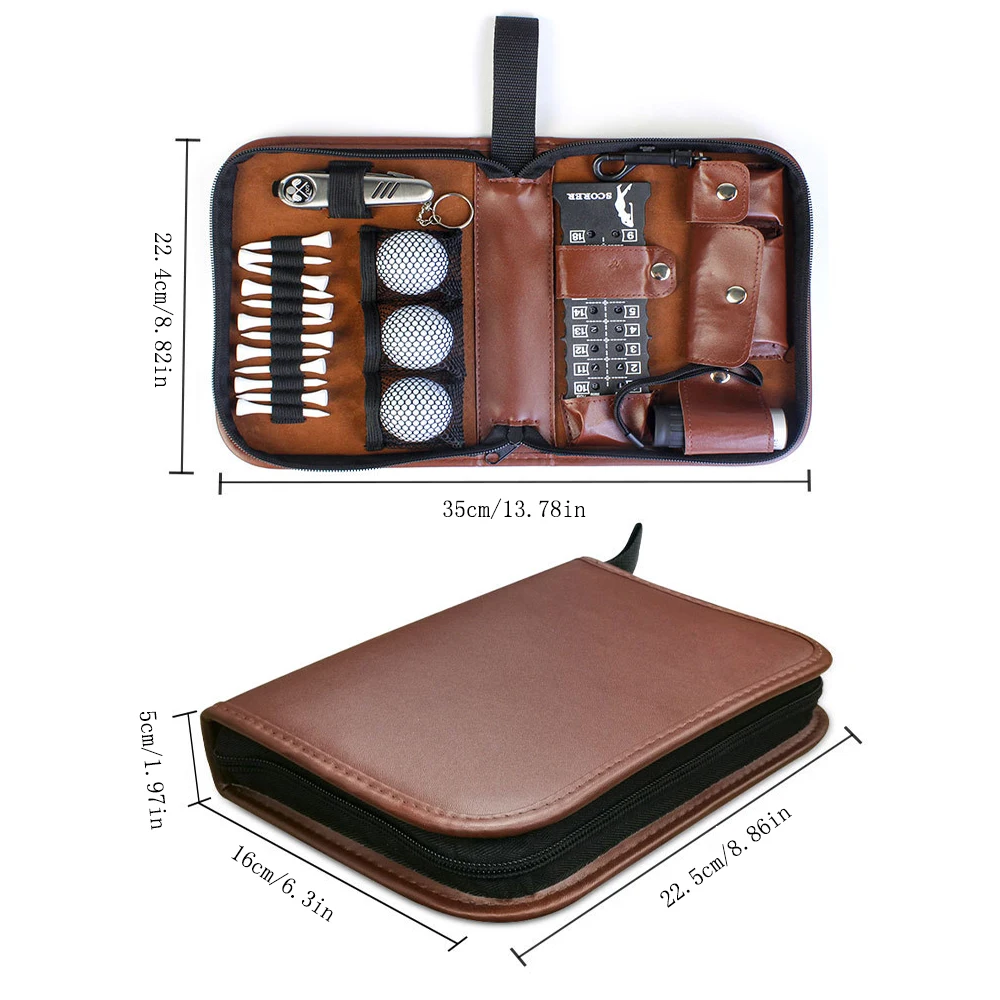 

Portable Leather Golf Organizer Bag-Multi-function Golf Accessories Set with Balls,Rangefinder,Tees-Large Capacity Golf tool kit