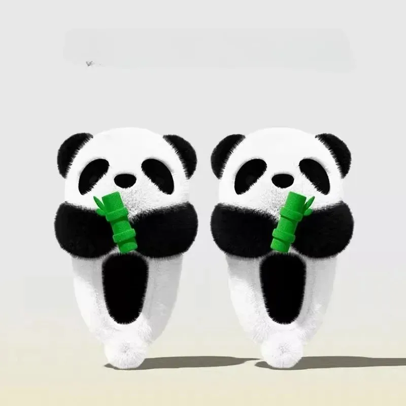 الباندا الدب الجذر نعال من القطن الإناث لطيف منصة المنزل زوجين داخلي دافئ أفخم أحذية قطنية للنساء رجل