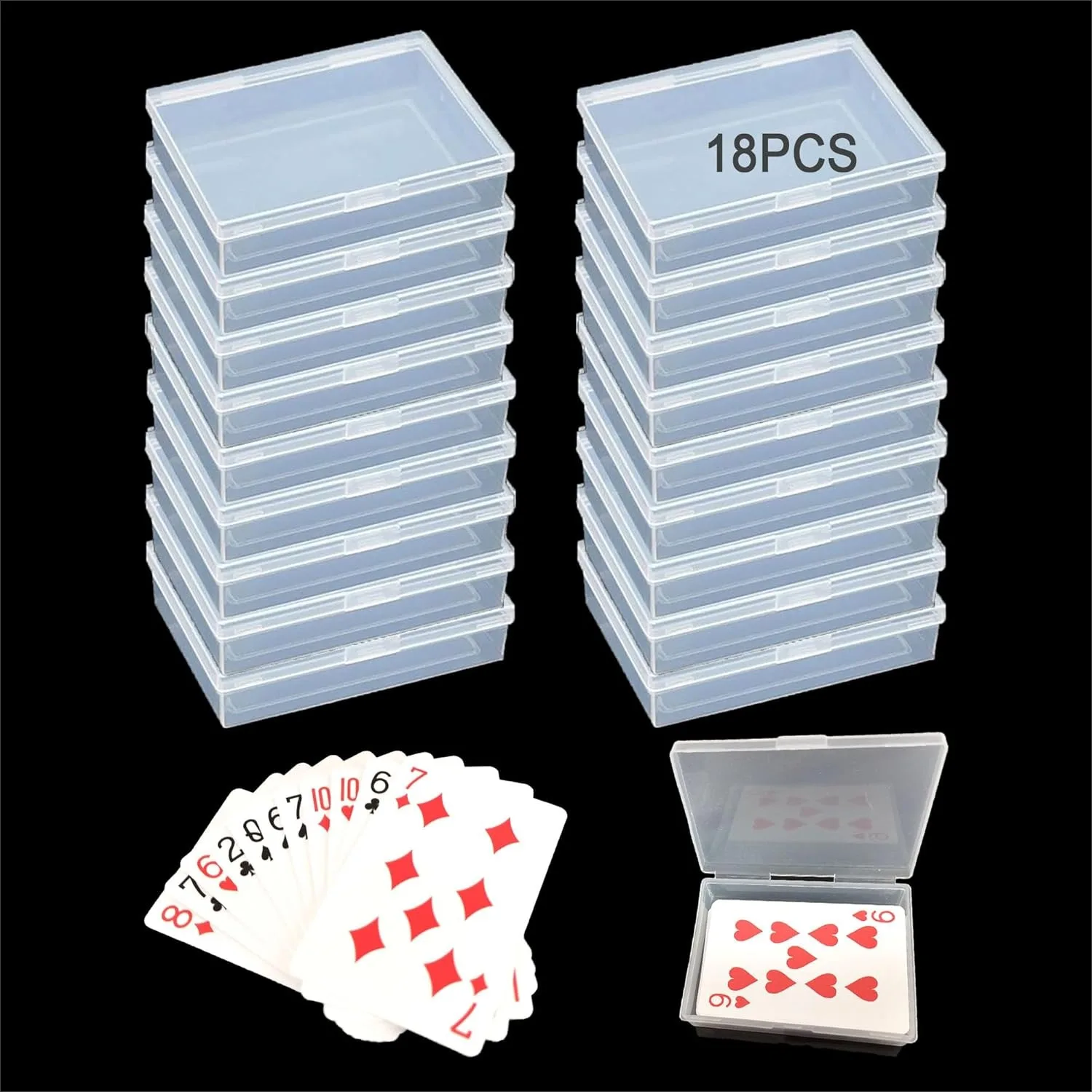 

18 Clear Plastic Playing Card Deck Boxes with Snap Close, Storage Case for Game Cards, Business Cards, and Small Items