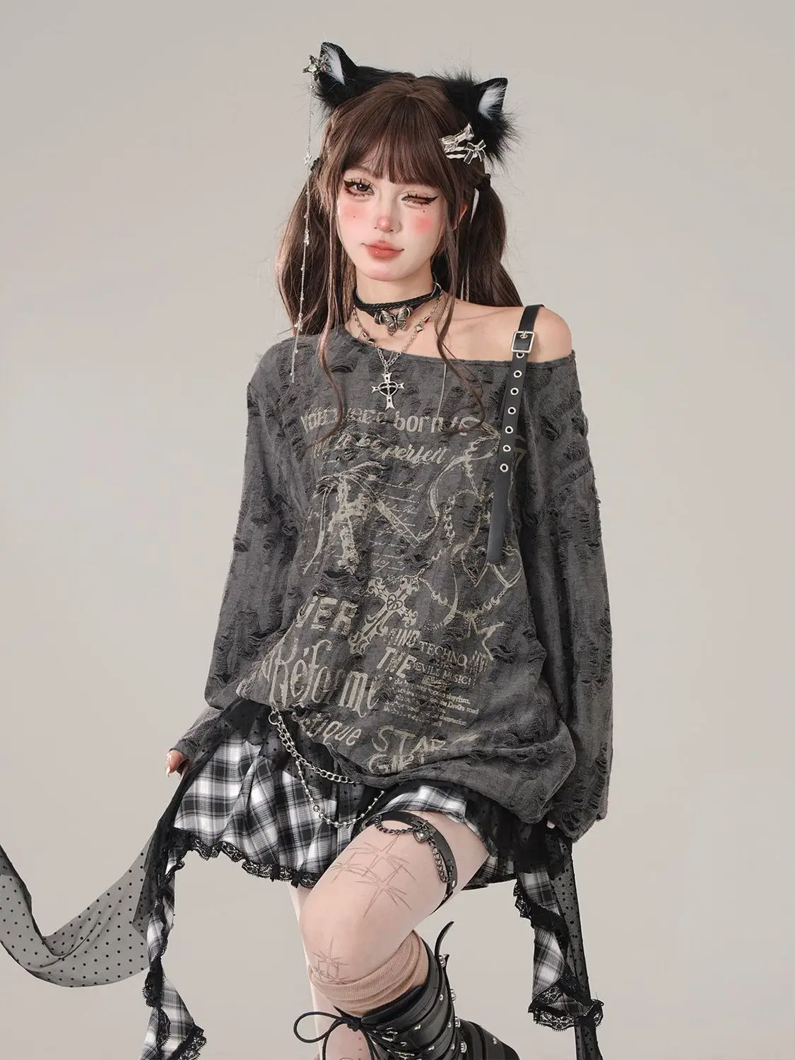 Y2k Emo Women Streetwear Long Sleeve Grunge Acubi Fairycore T
