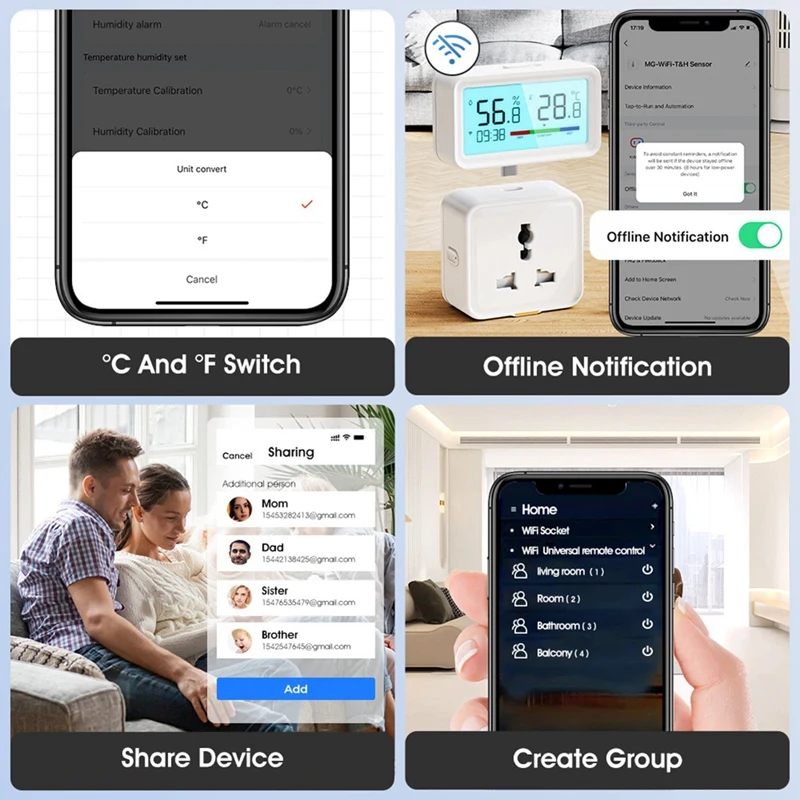 Tuya Smart Wifi Sensore di temperatura e umidità Termometro wireless Igrometro con allarme di collegamento remoto domestico LCD - B Durevole
