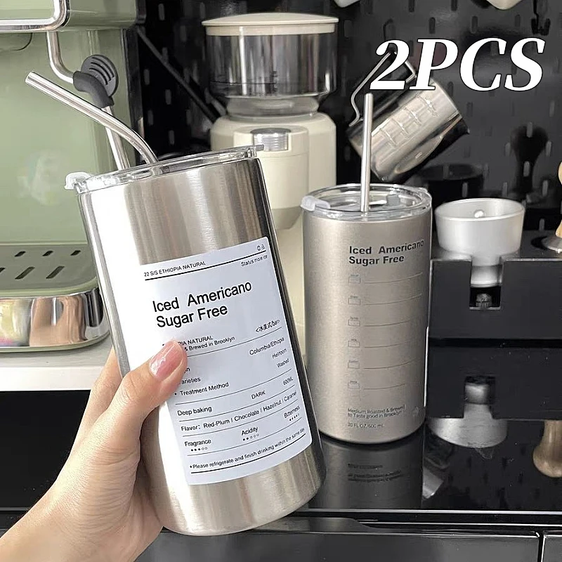 304 Stainless Steel Ice American Style Keep Cold Coffee Cup Double Vacuum Mug Home Double Drinking Lid Portable Insulation Cup