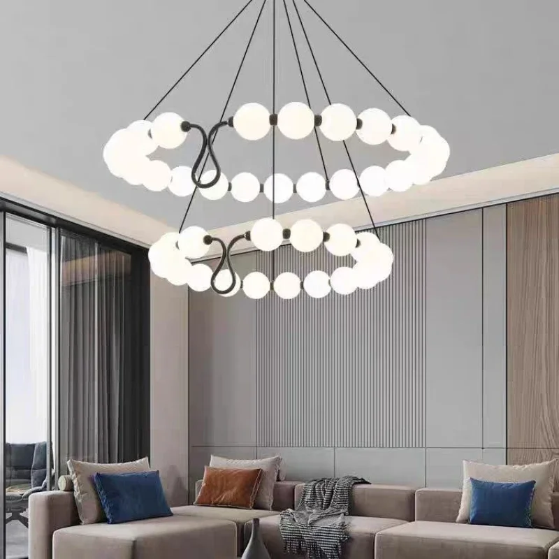 Nordic Art Round Acrylic Ball Led Chandelier Kitchen Dining Bedroom Coffee Tables Designer Decor Lusters Ceiling Pendant Lamp