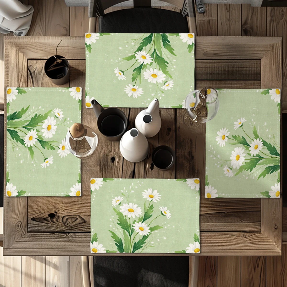 Lily of the Valley & Butterfly Pattern Polyester Placemats, Decorative Table Mats for Daily Home Dining Use