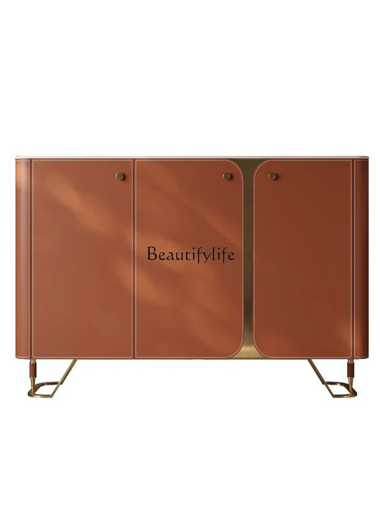 

Saddle leather dining side cabinet modern light luxury home art high-end storage cabinet