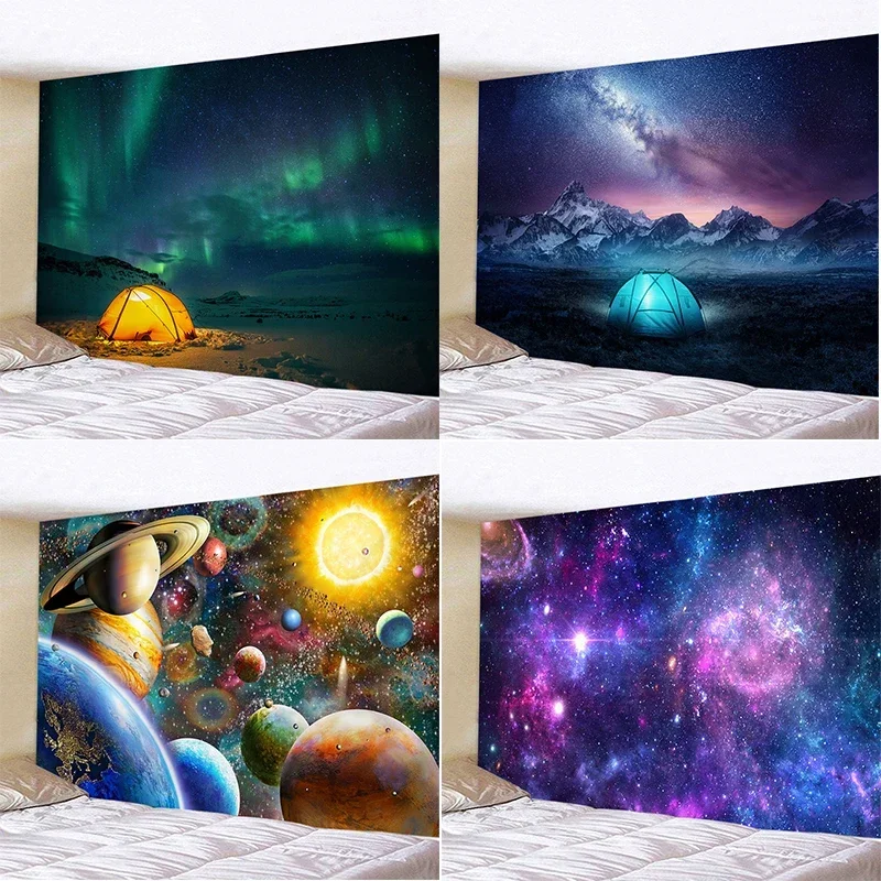 Galaxy Tapestry Starry Sky Aurora Landscape Wall Pendant Psychedelic Pattern Yoga Mat Throwing Beach Towel