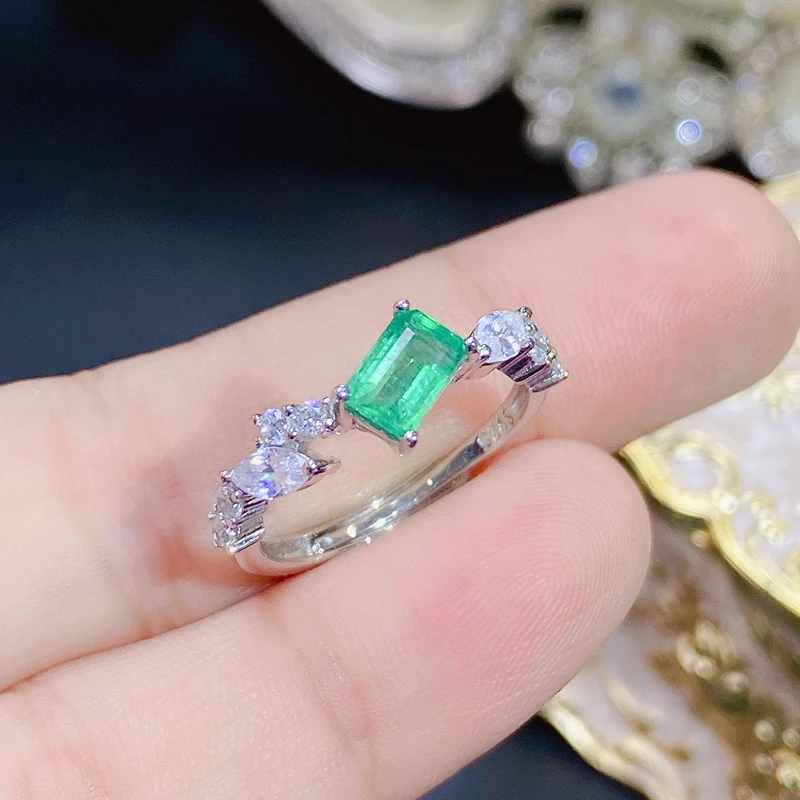 

100% natural emerald ring new 925 Sterling Silver AAAAA Princess square rare precious gem