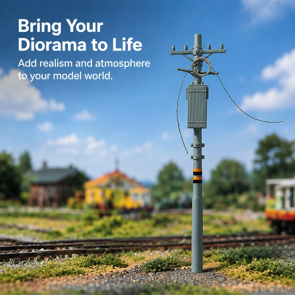 1/64 Scale Miniature Utility Power Pole with Transformer Box, Telegraph Pole Model for Diecast Car Diorama City Street Scenery