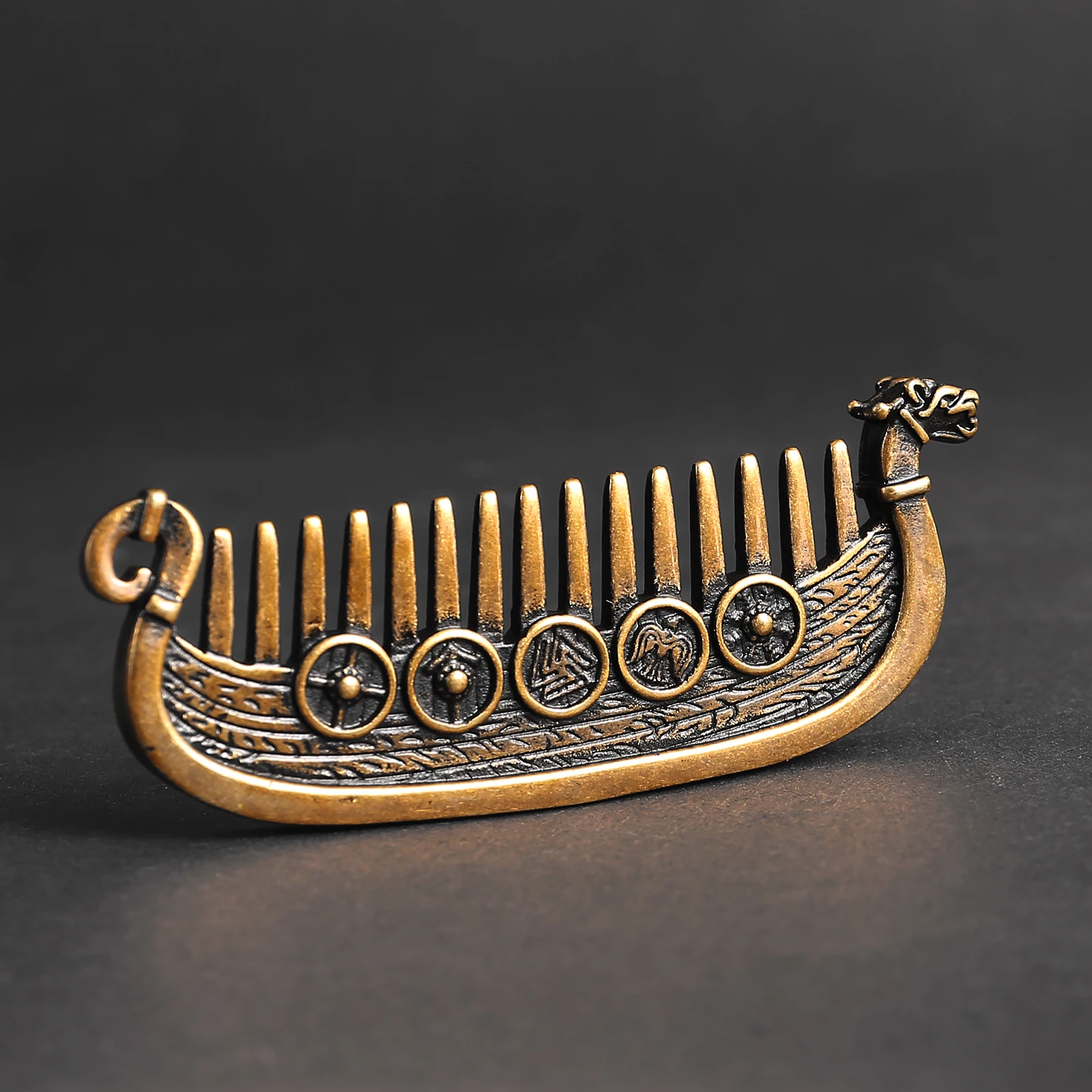 Viking longship design stainless steel beard and hair comb