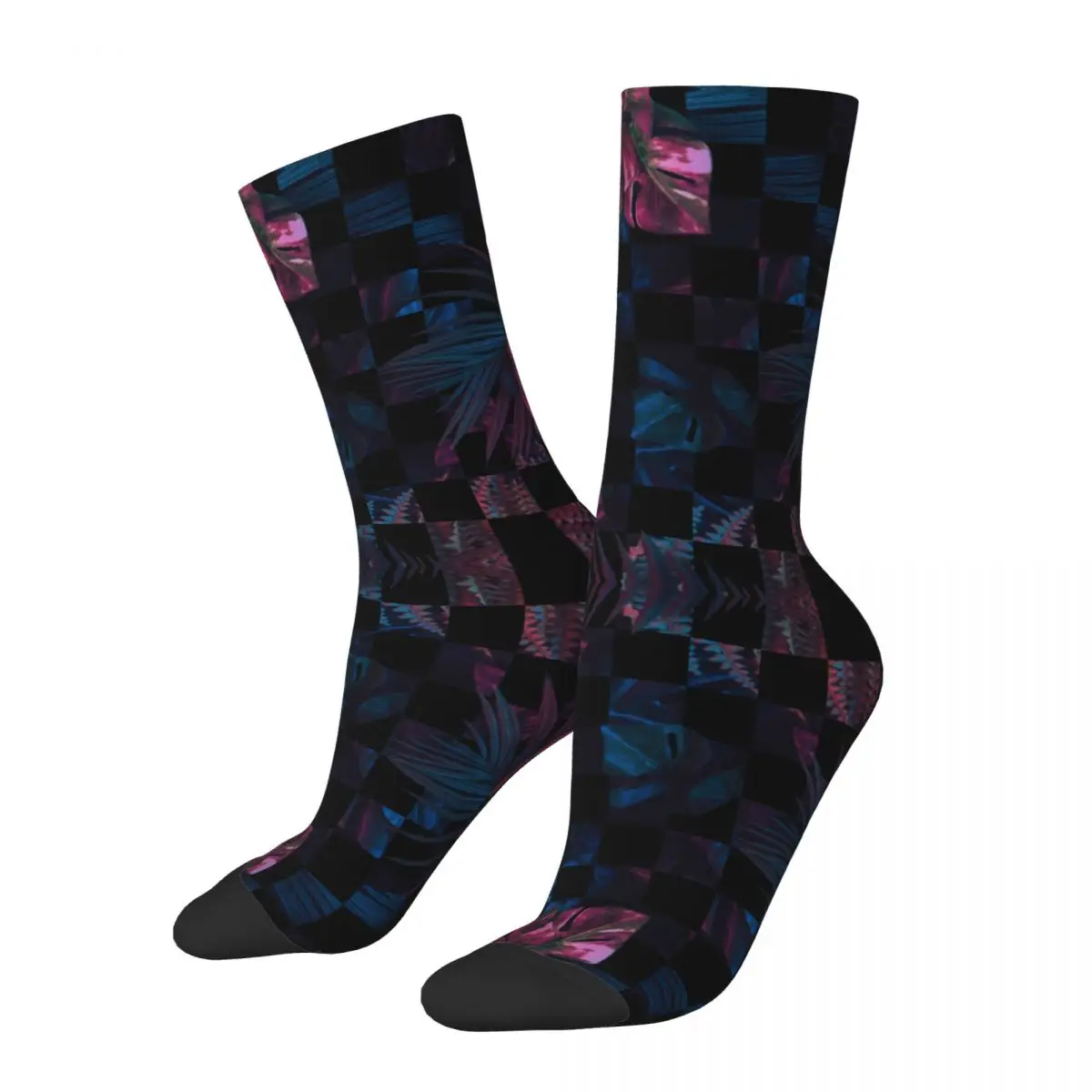 

Checkerboard Flower Design Theme Socks Accessories for Female Breathable Stockings