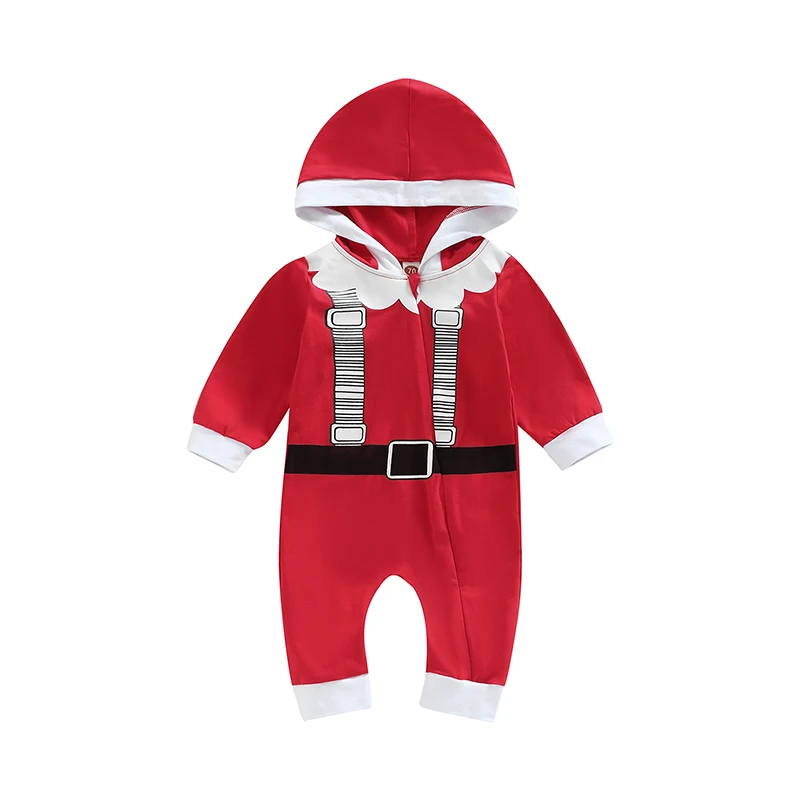 Infant Holiday Romper Cozy Hooded Jumpsuit with Long Sleeves and Zipper Closure for Festive Celebrations and Everyday Wear