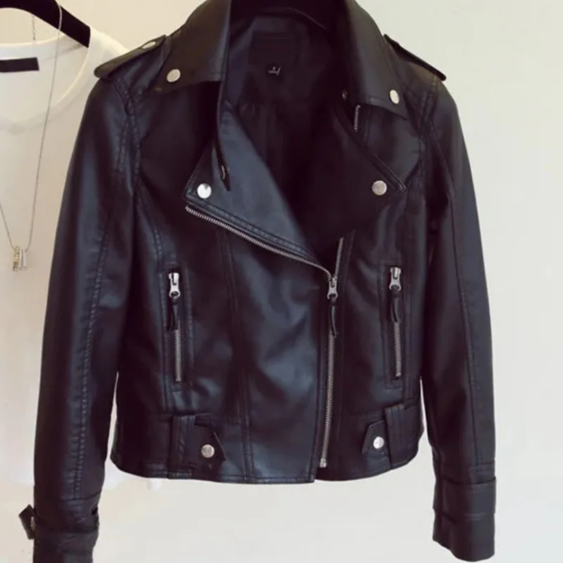 Faionable المرأة عادية بولي Leather الجلود Jaet 2025 ربيع الخريف سليم صالح تنوعا دراجة نارية Sle ort معطف ملابس خارجية