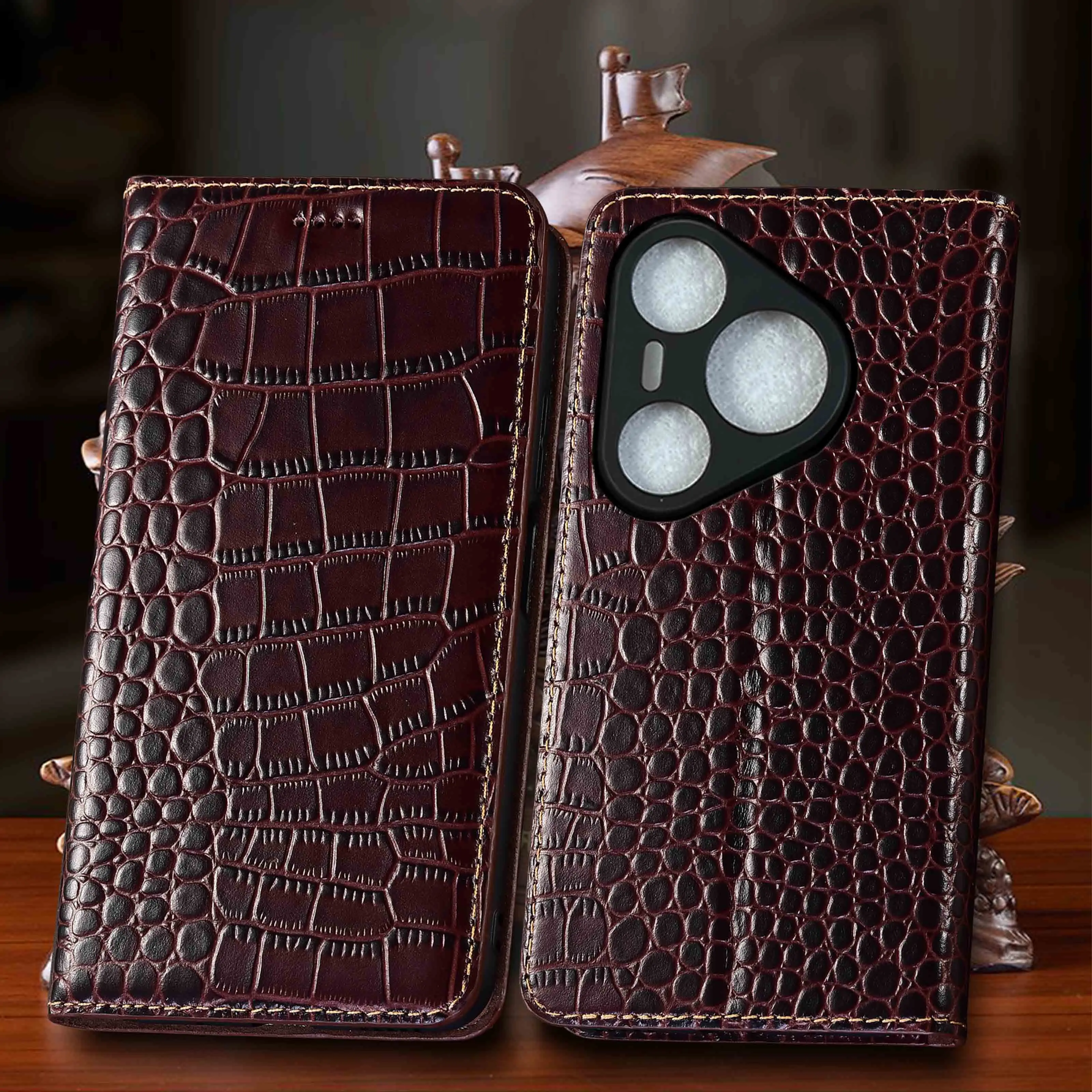 

Genuine Leather Flip Wallet Phone Case Cover On For Huawei Pura 70 80 90 Pro Max Plus Ultra Crocodile Pattern Of Flip Cover Case