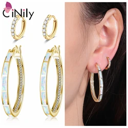 CiNily Multicolor Opal Stone Hoop Earrings & Zircon Small Hoop Earrings Silver Plated Big Round Punk Jewelry Set for Women Girls