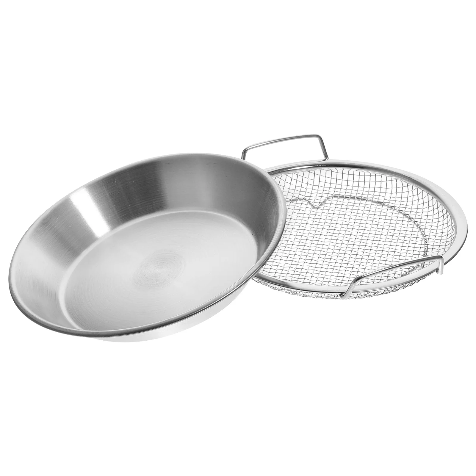 

1 set Stainless Steel Drain Tray Frying Colander Filter Oil Drain Plate Snack Container Household Fruit Plate Multi-Use Tray