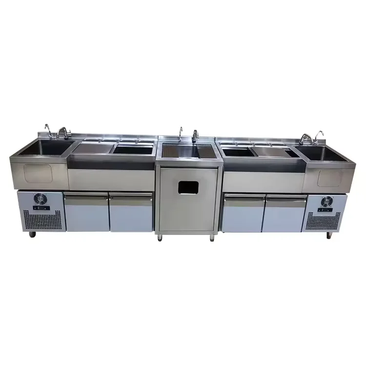 Commercial Electric Bartender Station Stainless Steel Cocktail Workstation With Undercounter Refrigerator Ice Bin And Sink