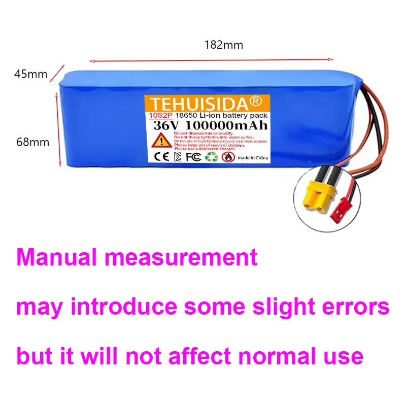 10S2P 36V E Scooter Battery 100Ah 18650 Rechargeable Lithium Battery Pack with BMS for Electric Bike Battery 350W 500W Li-ion