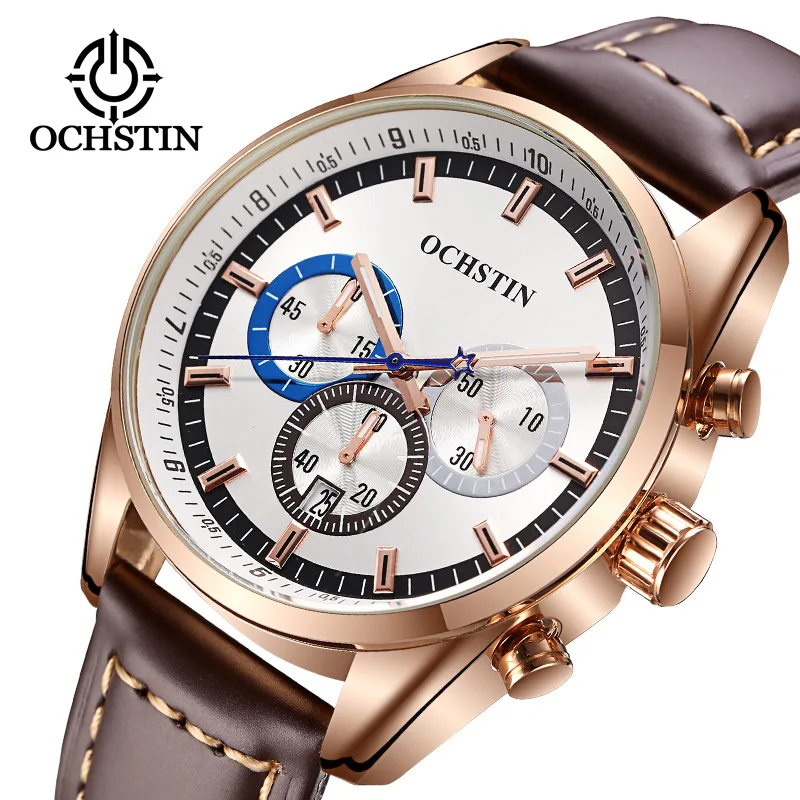 OCHSTIN men's waterproof leather running seconds quartz watch wholesale agent leisure business men's watch hot sale