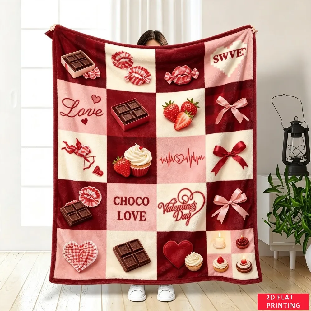 Red Pink Heart Envelope Valentine Patchwork Flannel Blanket For Romantic Bedroom Decor Soft Warm Throw Blanket Gift