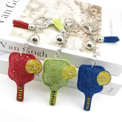 Pickleball Keychain Rhinestone Gold Color Car Key Ring Sports Lover Bag Buckle Pendant for Man Women Gift Jewelry llaveros