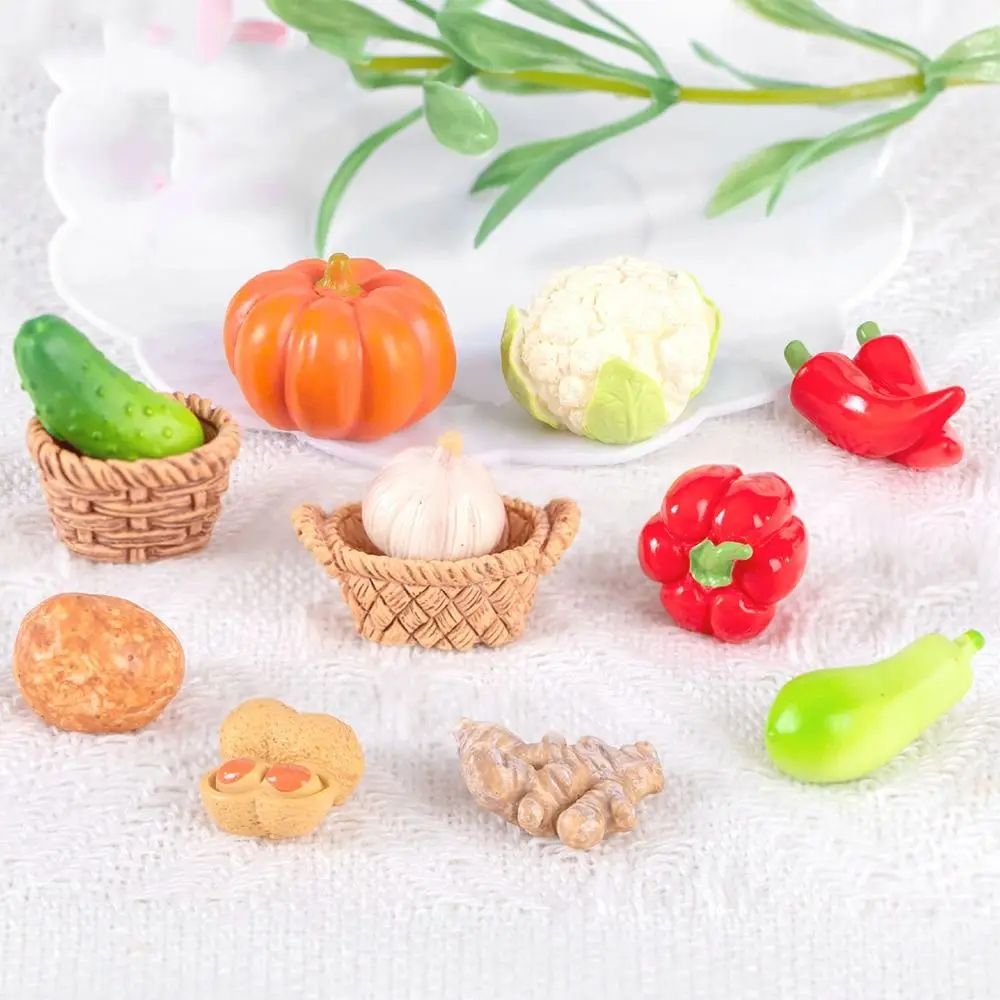 Cute Vegetable Figurines Miniatures Mini Handicrafts Simulation Vegetable Basket DIY Resin Crafts Vegetable Model