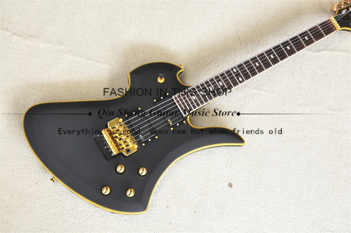 Matte Black Elecreic Guitar BC Guitar Maple Neck Set In Basswood Body Tremolo Bridge Gold Tuners Active Battery