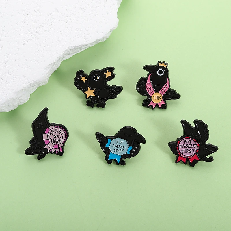 Crows Are Holding Gems Enamel Pin Crows Wear An Honor Medal Metal Brooch Lapel Backpack Badge Jewelry Decoration Gift For Friend