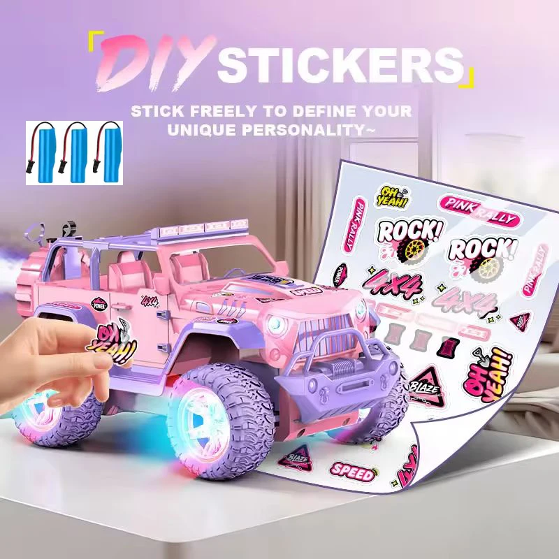 Voiture télécommandée tout-terrain rose pour filles, voiture jouet 2.4G 1:16, voiture télécommandée avec éclairage, voiture d'escalade, jouet pour enfants, RC pour garçons
