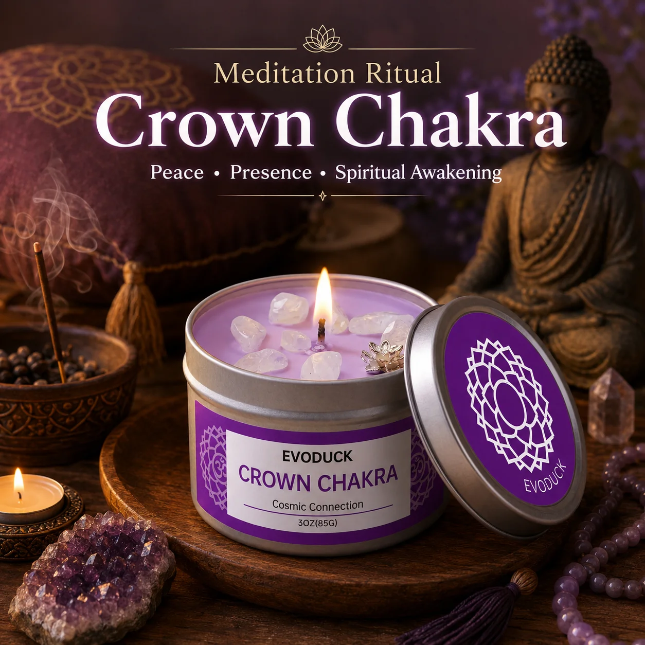 Crown Chakra Scented Candles Sandalwood Scent with Gift Box Spiritual Gifts for Women,Men, Valentines Day Birthday & Anniversary