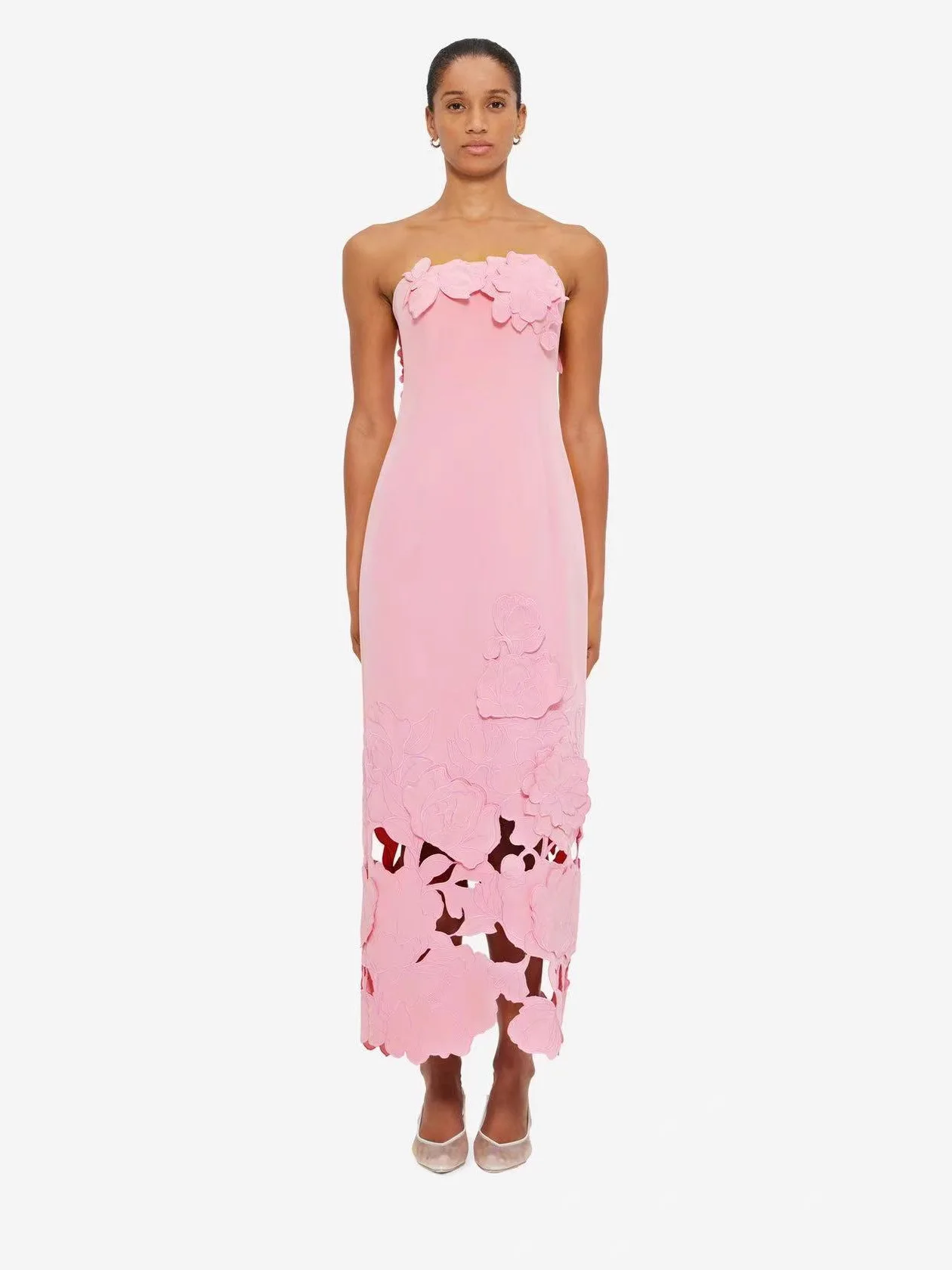 

Australian niche 2025 new model embroidered floral embellished strapless hollow-out long dress