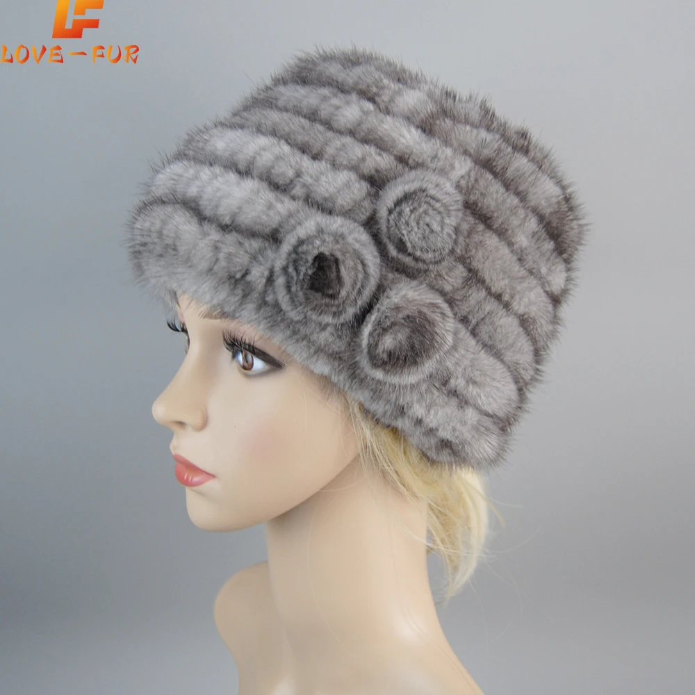 

Lady Luxury Quality Genuine Mink Fur Caps Bomber Hat For Women Winter Hand Knitted Real Mink Fur Cap Natural Warm Mink Fur Hats