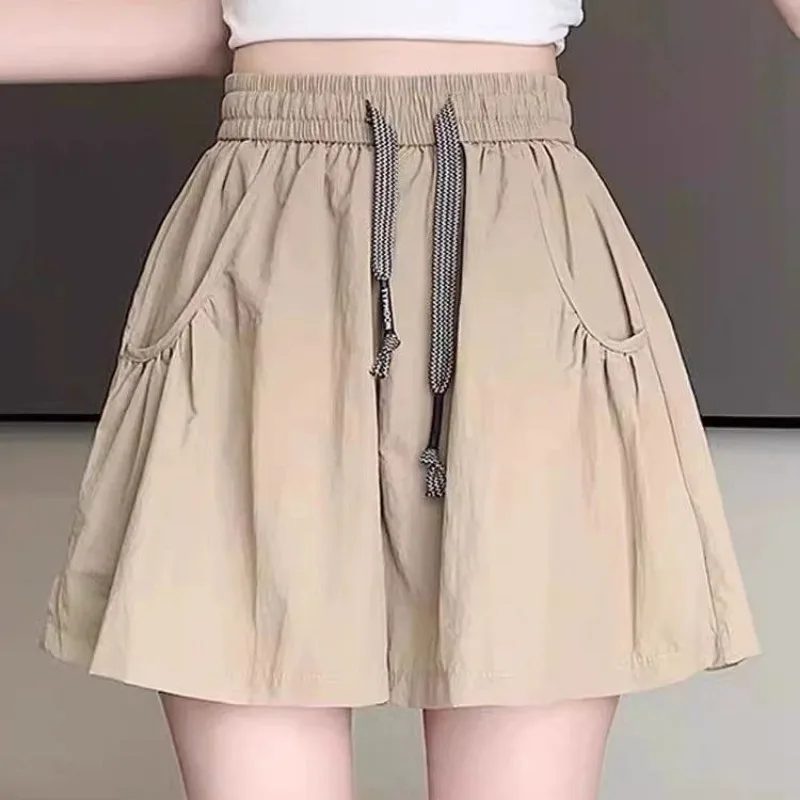 

Женские шорты с высокой талией из ледяного шелка, быстросохнущие, широкие, летние, свободные, повседневные брюки