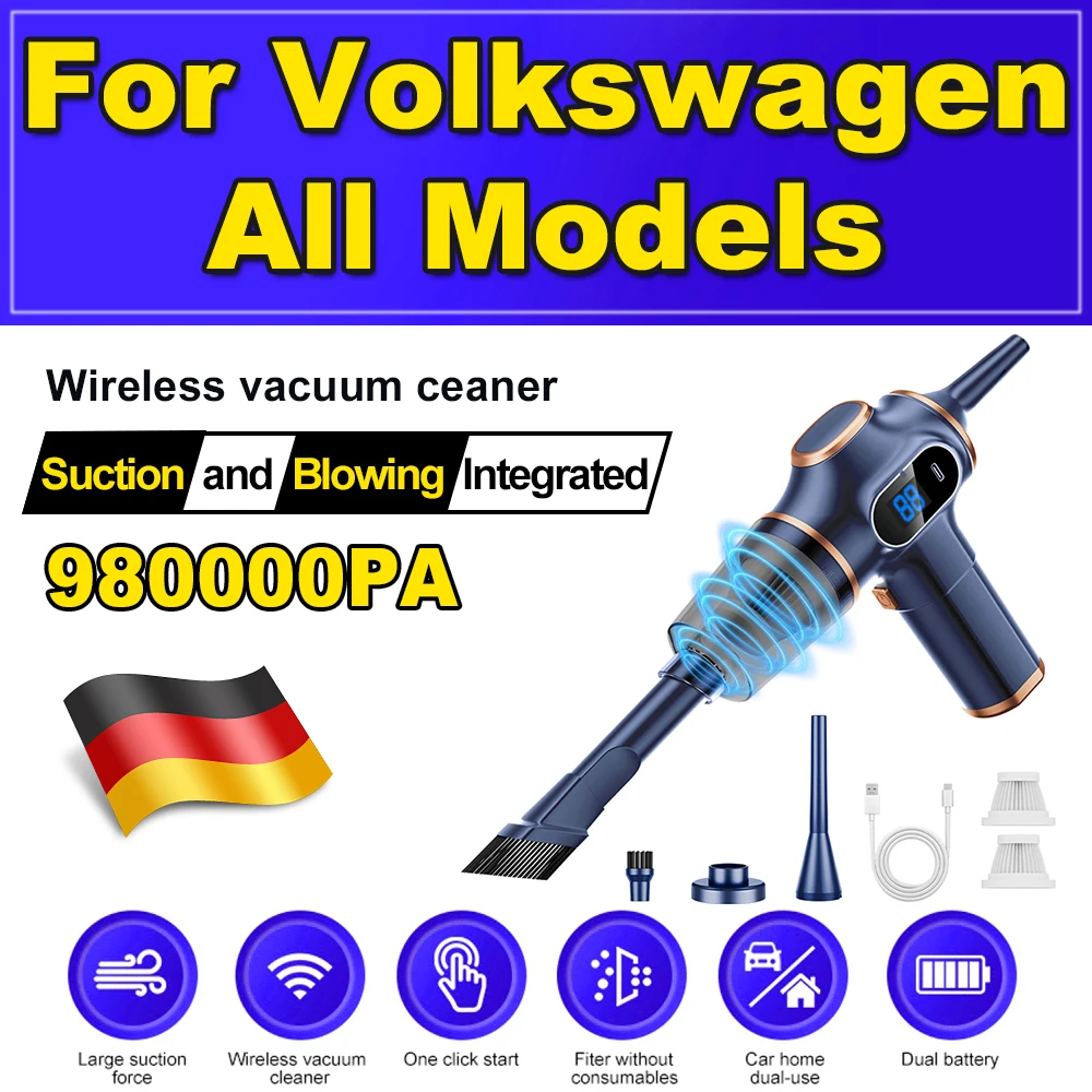 Wireless Car Vacuum Cleaner 98000Pa Cordless Handheld Cleaning Auto Vacuums Strong Suction Cleaner For Volkswagen All Models