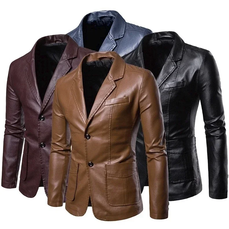 

Coat Men Autumn New Causal Vintage Coats Men's Outfit Design Motorcycle Biker Leather Jacket Zipper Pocket PU Leather Jacket