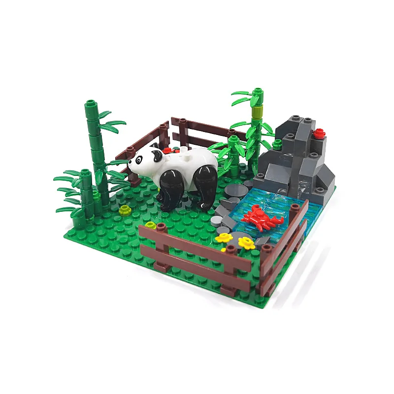 MOC Sheep Racecourse Chicken Nest Panda Cowshed Small Particle Farm Animal Building Scene Assembly Toys Compatible with LEGO