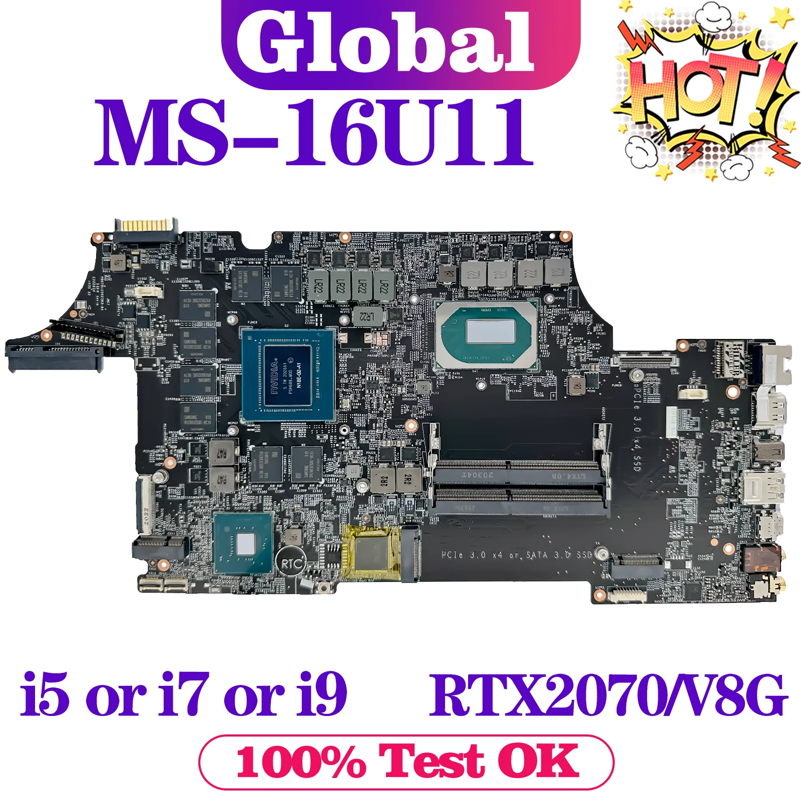 KEFU MS-16U1 Mainboard For MSI MS-16U11 GE65 Laptop Motherboard i5 i7 i9 9th Gen GTX1660Ti/V6G RTX2070/V8G