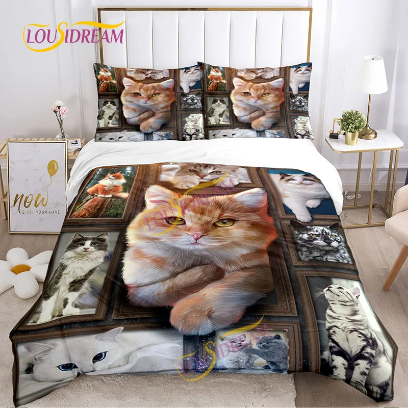 Soft Quilt Set pillowcase Print Fun Animal Cat Bedding Set Family Dormitory Children's Gift single/double size sheet