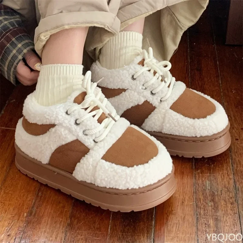 

Winter Women's Platform Cotton Shoes Fashion Women Suede Fur Warm Thick Sole Casual Shoes Trend Student Snow Boots Zapatos Mujer