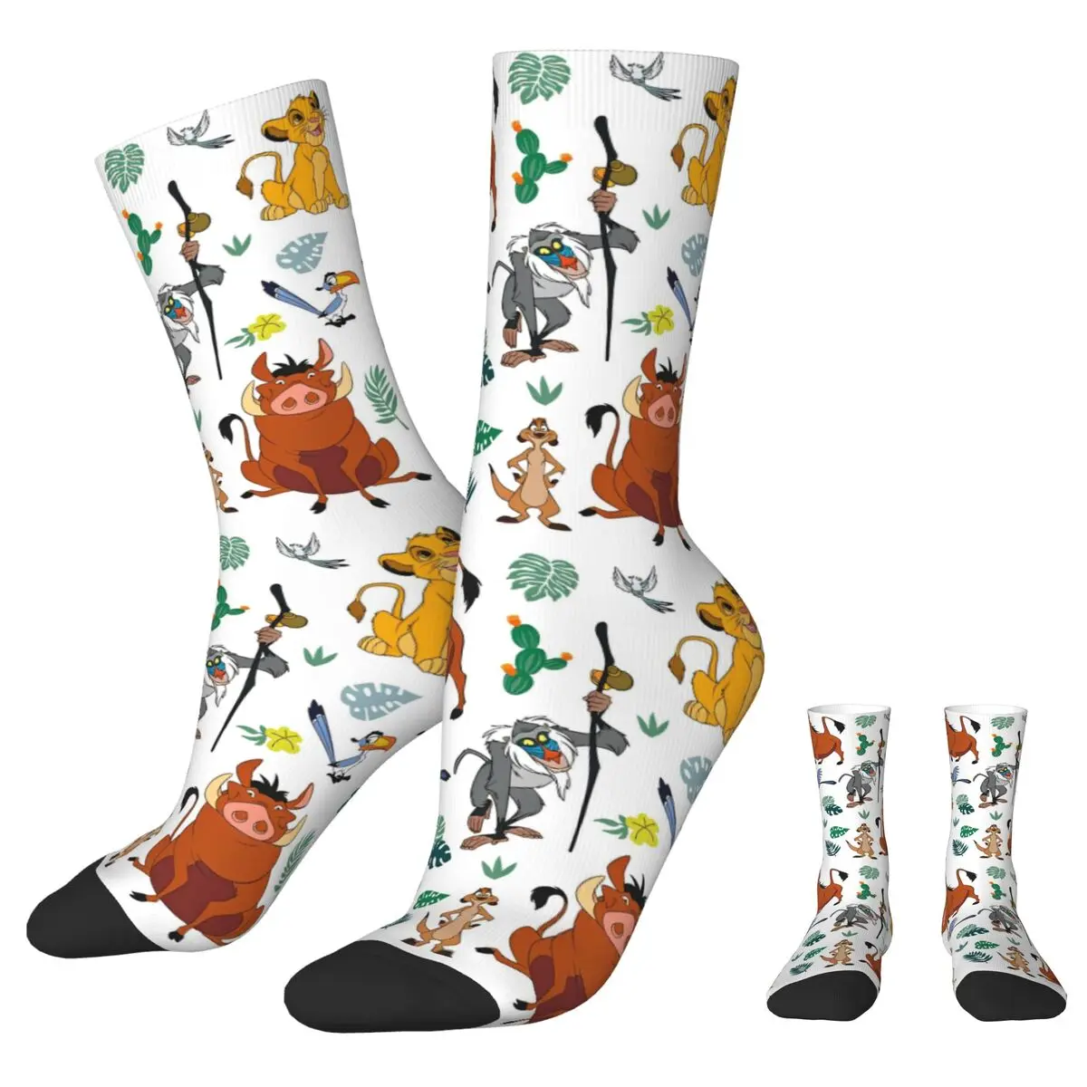 Lion King Simba Cartoon Socks Men\'s Women\'s Funny Happy Pumbaa Nala Socks Novelty Spring Summer Autumn Winter Middle Tube Socks