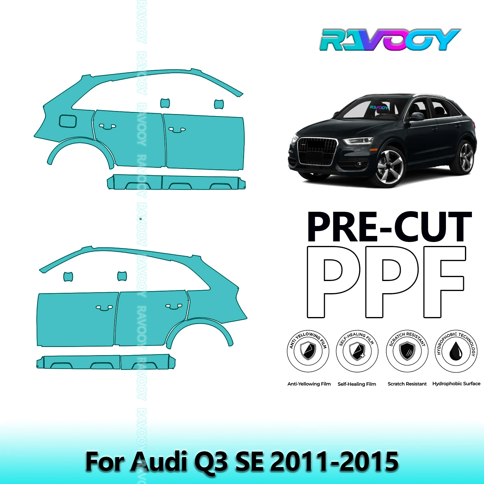 

For Audi Q3 SE 2011-2015 8.5mil Clear Matte Pre-Cut PPF Door & A/B Pillar Kit TPU Paint Protection Film Set