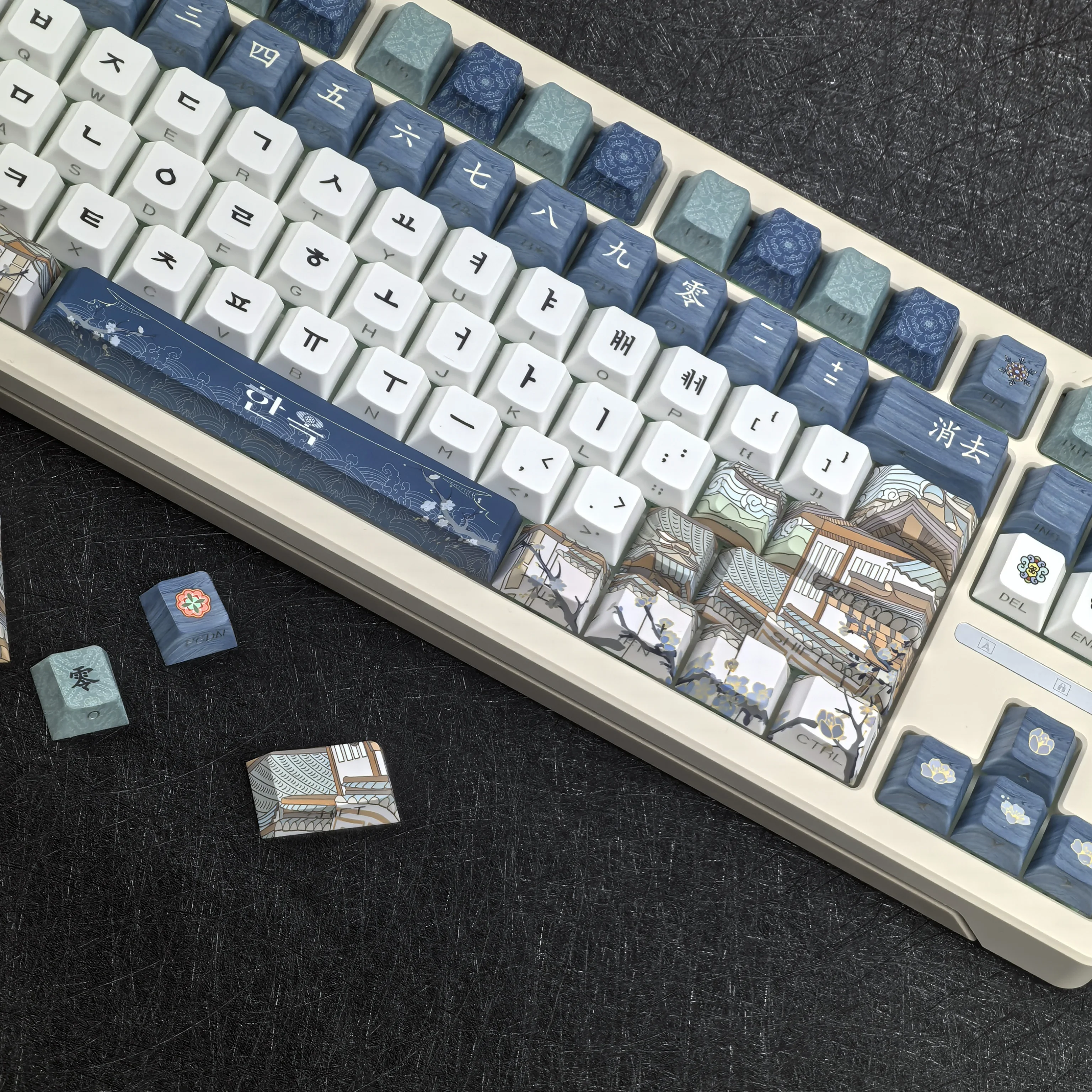Retro Korean Keycap Tradition Ancient Architecture Side Engraved Translucent Pbt Cherry "L" Key Layout Hangul Keycaps