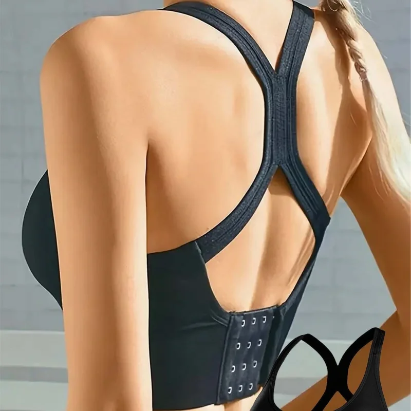 プラスサイズの女性用クロスデザイン耐衝撃スポーツブラ、調節可能なバッククラスプ付き - ヨガ&フィットネス下着