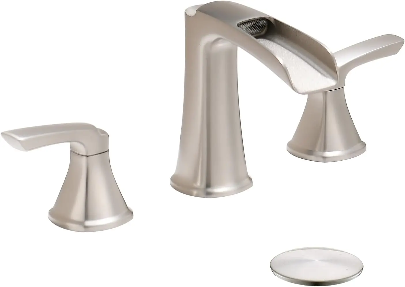 

Смеситель для ванной из матового никеля, 8-дюймовый смеситель-водопад для раковины с выдвижным сливом, двухручковый дизайн