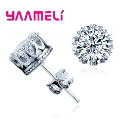Classic 925 Sterling Silver CZ Crystal Stud Earrings For Women Men Top Quality Cubic Zircon Ear Accessories Jewelry