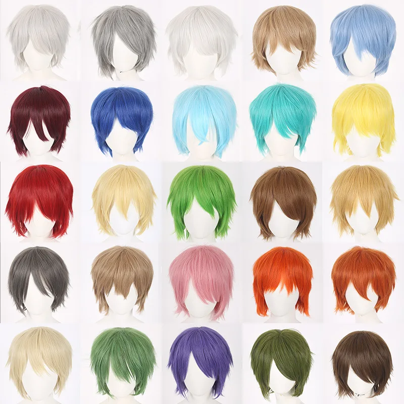 30 cm Universal-Cosplay-Perücke, Anti-Locken, gesichtsreduzierend, mehrfarbige Optionen, kurzes Hochtemperatur-Seidenhaar mit einem zerzausten Oberteil