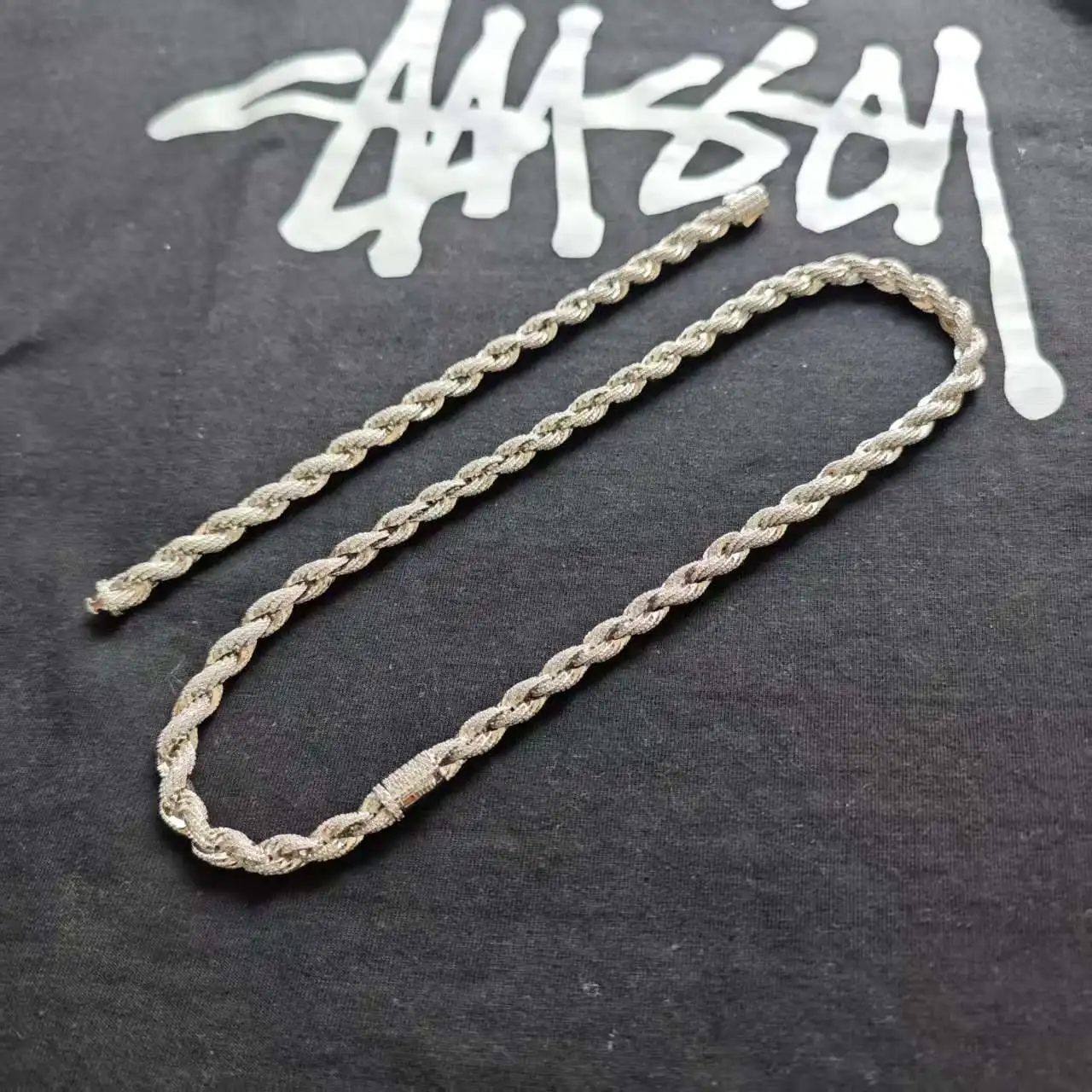 

UWIN Iced CZ Rope Chain Necklaces with Spring Clasp 8mm Men's Bling Twist Rope Necklace Hip Hop Jewelry for Rappers