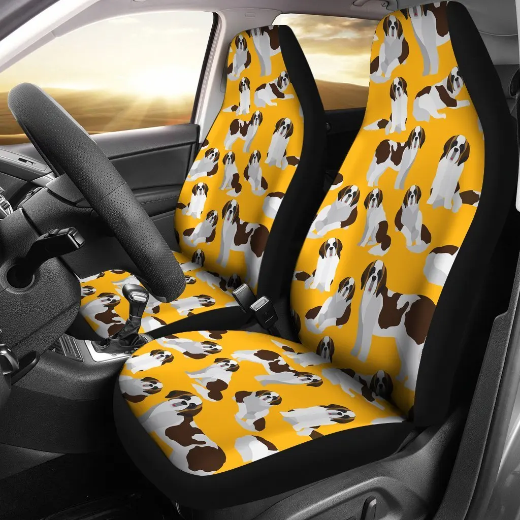 St Bernard Yellow Pattern Print Seat Cover Car Seat Covers Set 2 Pc, Car Accessories Car Mats