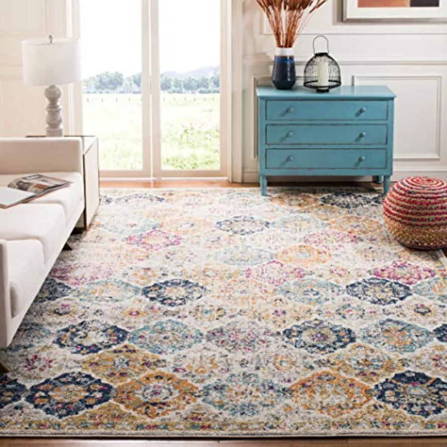 Madison Collection Area Rug - 9' x 12', Cream Multi, Boho Chic Distressed Design, Non-Shedding Easy Care, Ideal for High Traffi