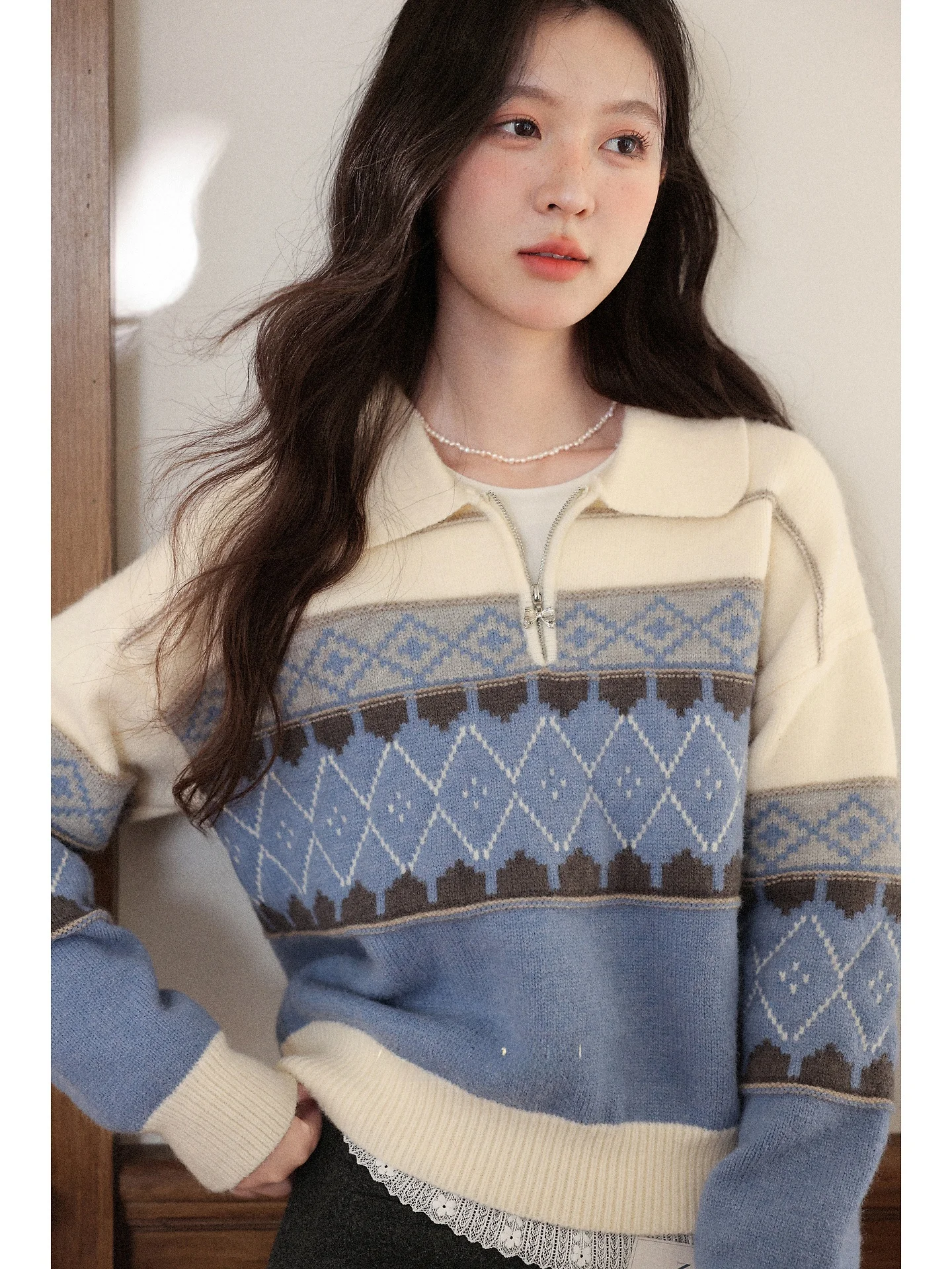 

Свитер Fair Isle для женщин: красивый, уникальный, с дизайном в виде букв и узоров, осенний, для повседневной носки, свободного кроя, длинный рукав.